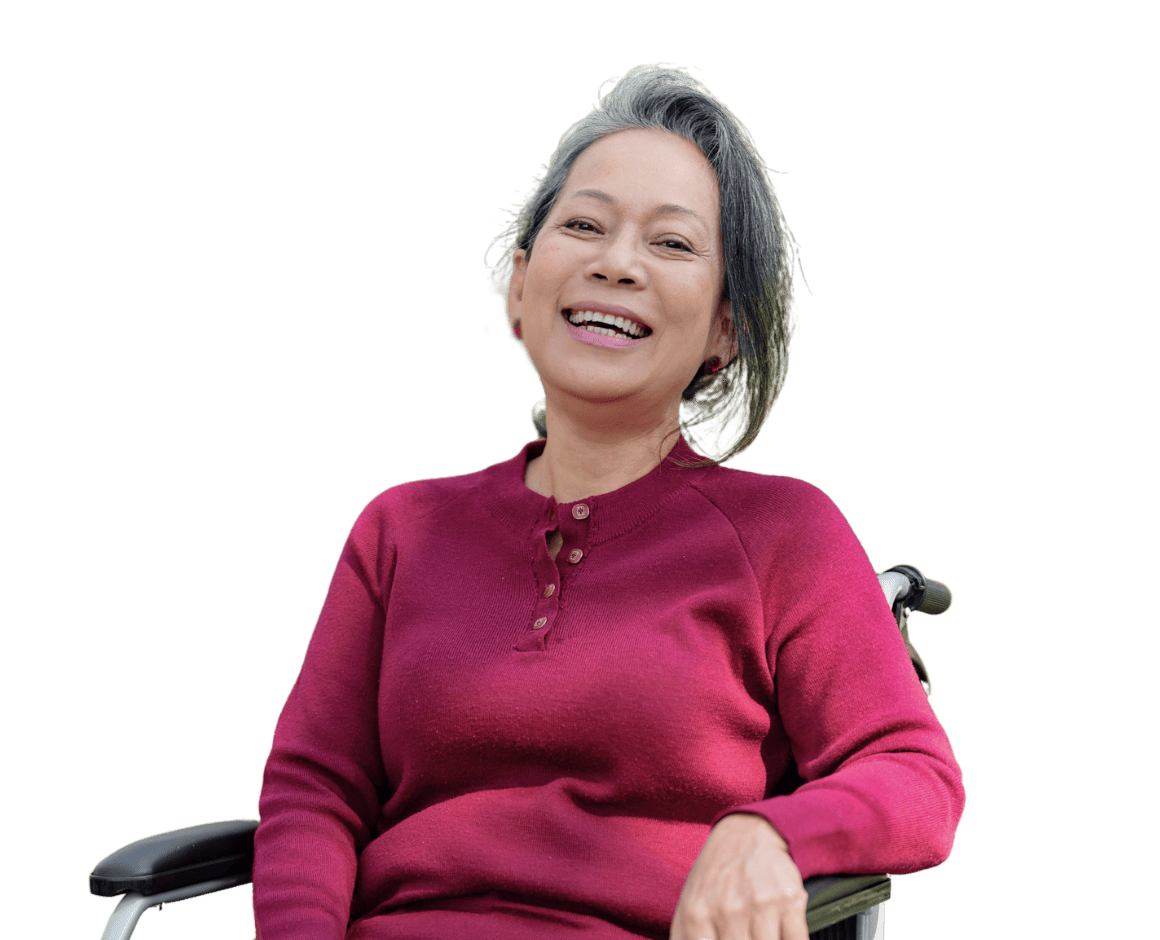 lady in pink shirt sitting in wheelchair