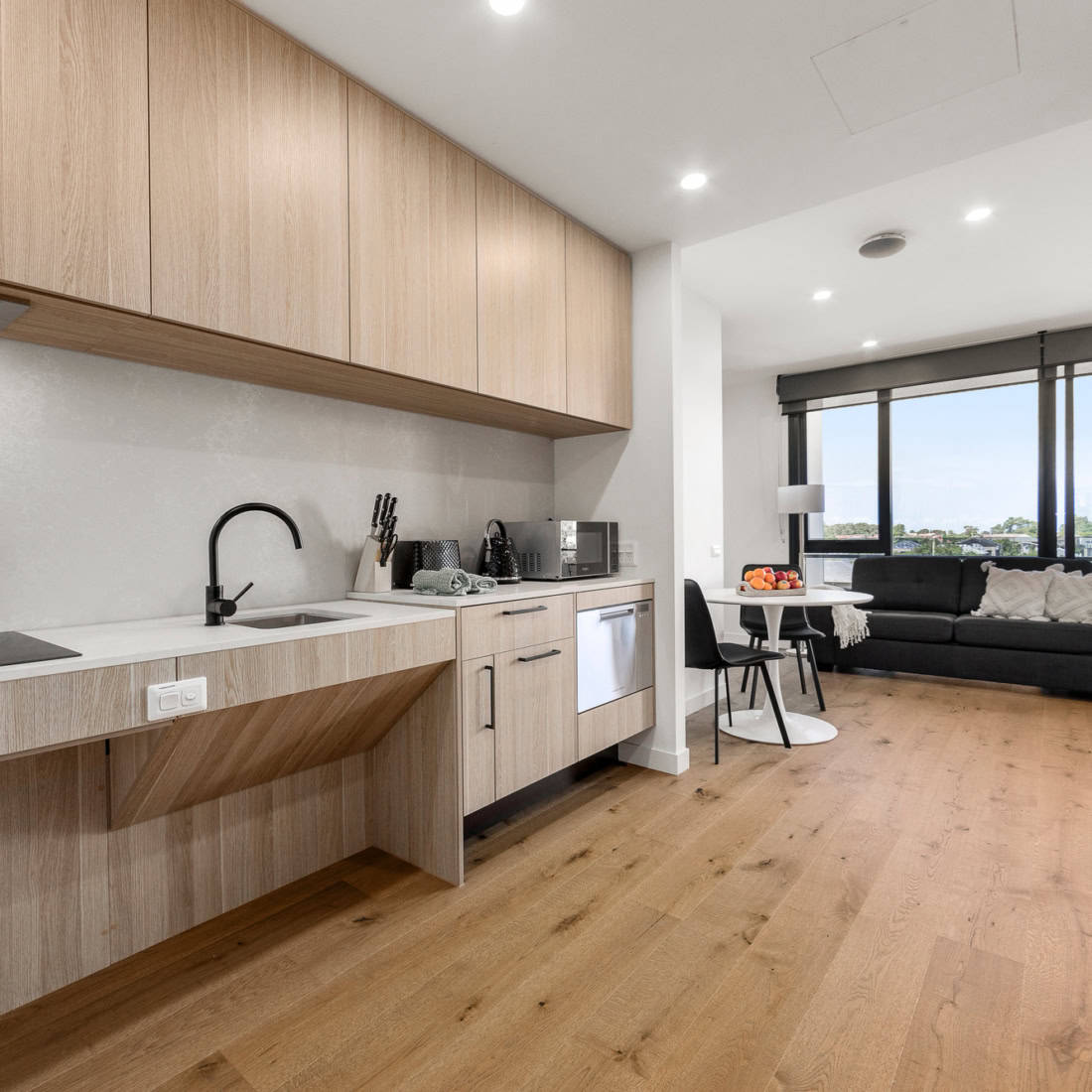 Kitchen and living area at Esen