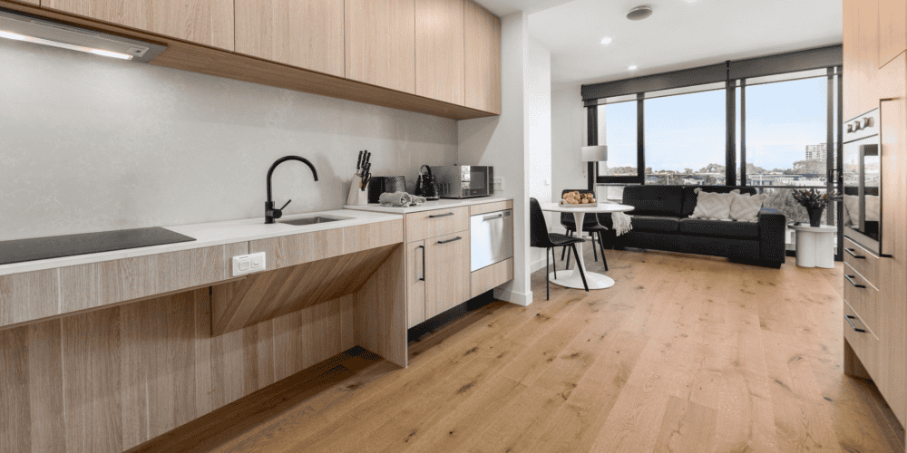 Esen kitchen looking towards living room
